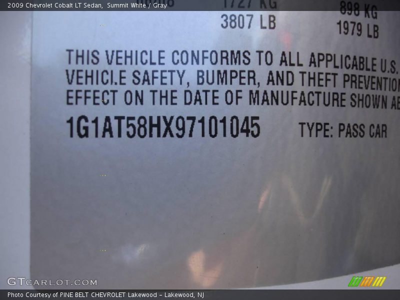 Summit White / Gray 2009 Chevrolet Cobalt LT Sedan