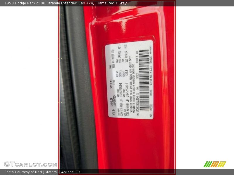 Flame Red / Gray 1998 Dodge Ram 2500 Laramie Extended Cab 4x4