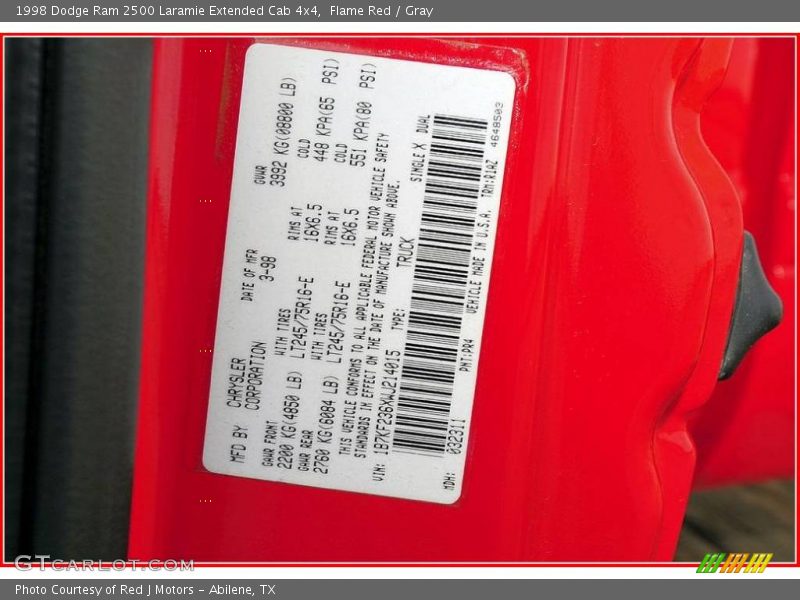 Flame Red / Gray 1998 Dodge Ram 2500 Laramie Extended Cab 4x4