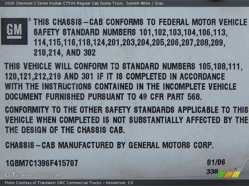 Summit White / Gray 2006 Chevrolet C Series Kodiak C7500 Regular Cab Dump Truck