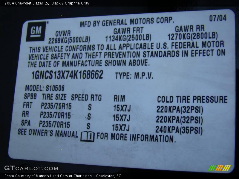 Black / Graphite Gray 2004 Chevrolet Blazer LS
