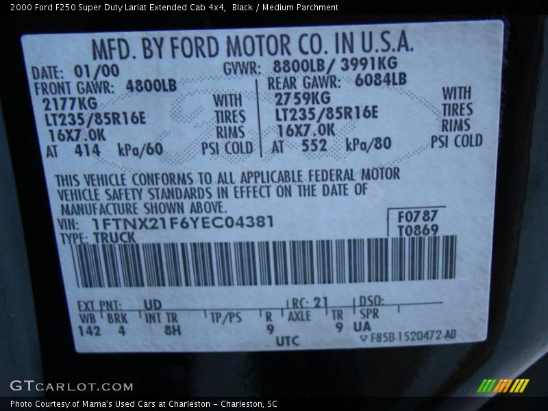 Black / Medium Parchment 2000 Ford F250 Super Duty Lariat Extended Cab 4x4