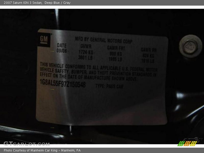 Deep Blue / Gray 2007 Saturn ION 3 Sedan