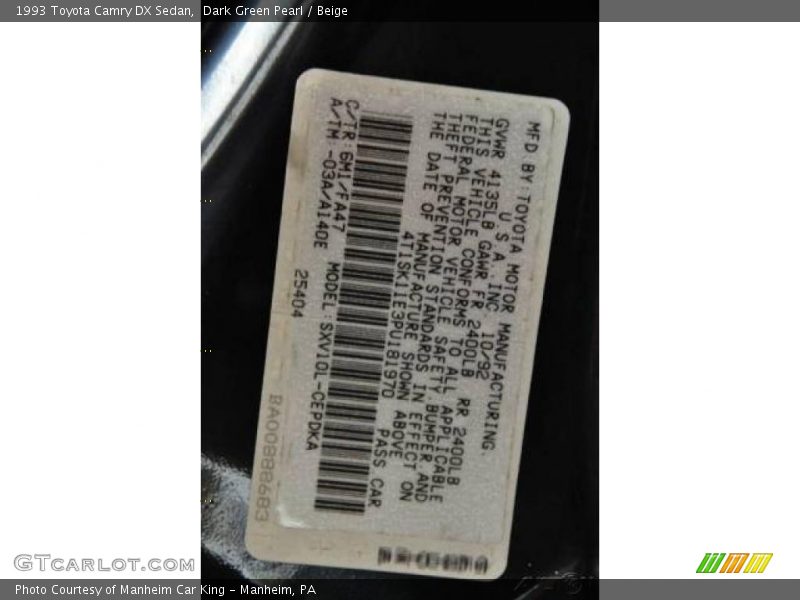 Dark Green Pearl / Beige 1993 Toyota Camry DX Sedan