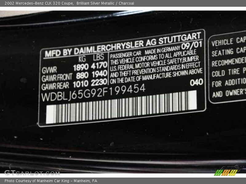 Brilliant Silver Metallic / Charcoal 2002 Mercedes-Benz CLK 320 Coupe