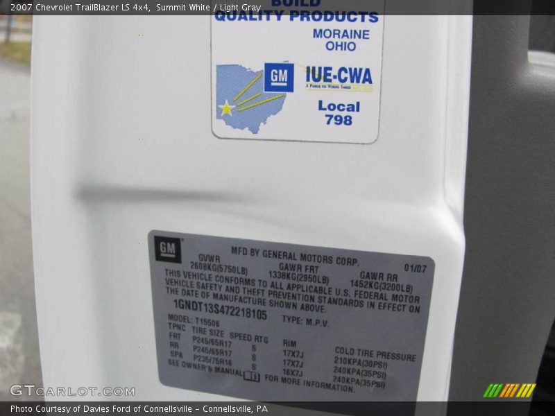 Summit White / Light Gray 2007 Chevrolet TrailBlazer LS 4x4