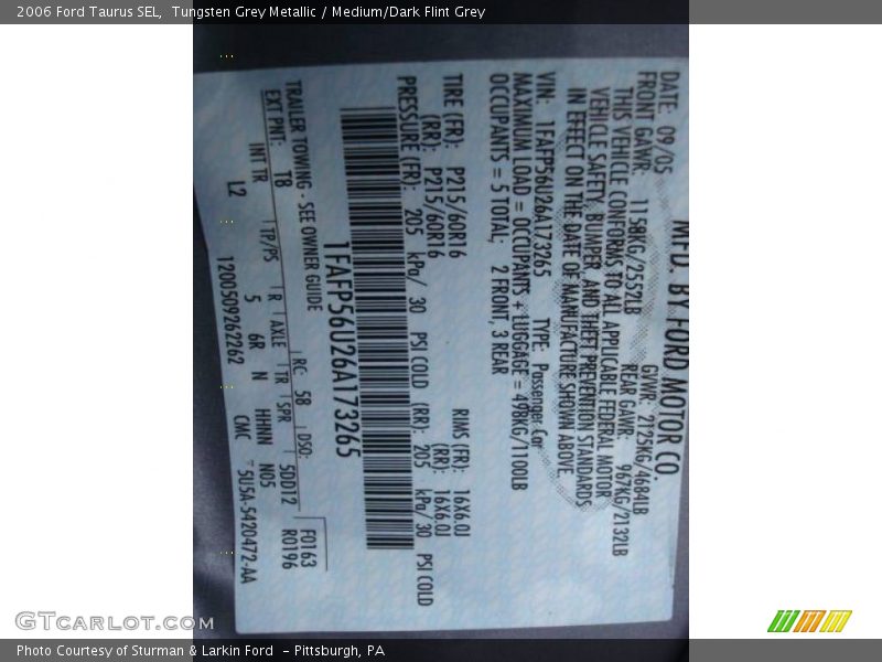 Tungsten Grey Metallic / Medium/Dark Flint Grey 2006 Ford Taurus SEL