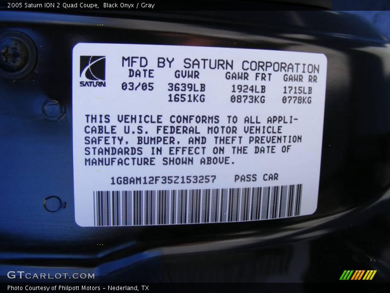 Black Onyx / Gray 2005 Saturn ION 2 Quad Coupe