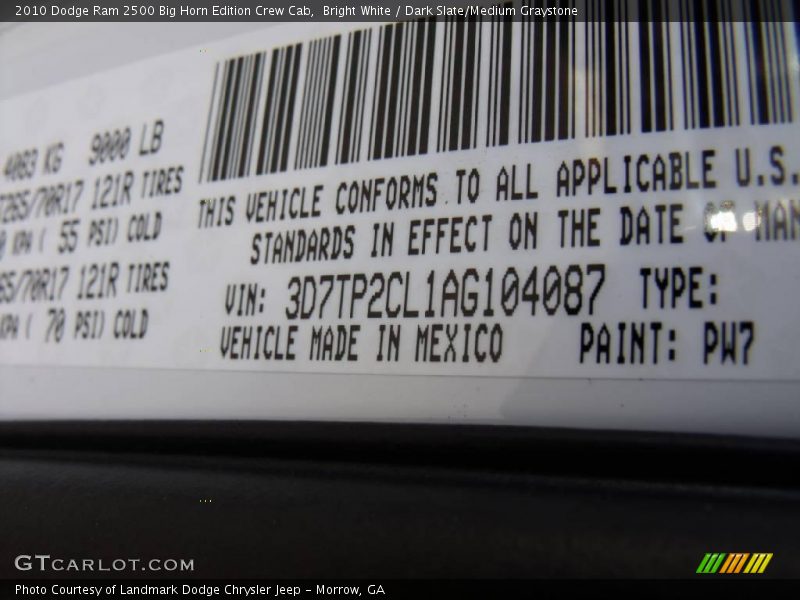 Bright White / Dark Slate/Medium Graystone 2010 Dodge Ram 2500 Big Horn Edition Crew Cab