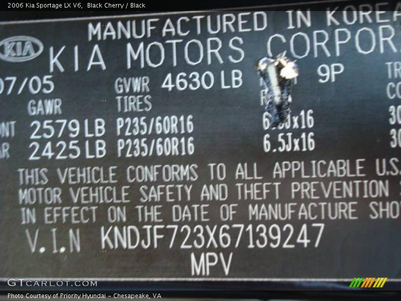 Black Cherry / Black 2006 Kia Sportage LX V6