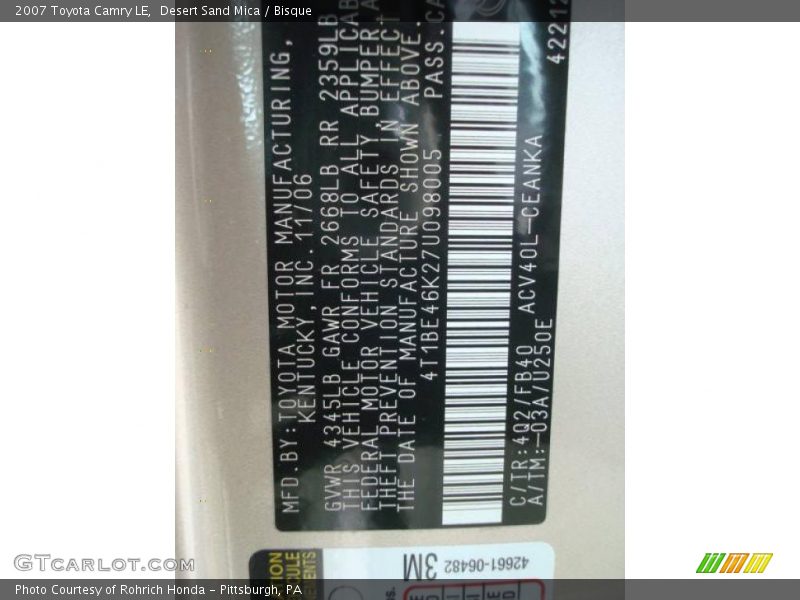 Desert Sand Mica / Bisque 2007 Toyota Camry LE
