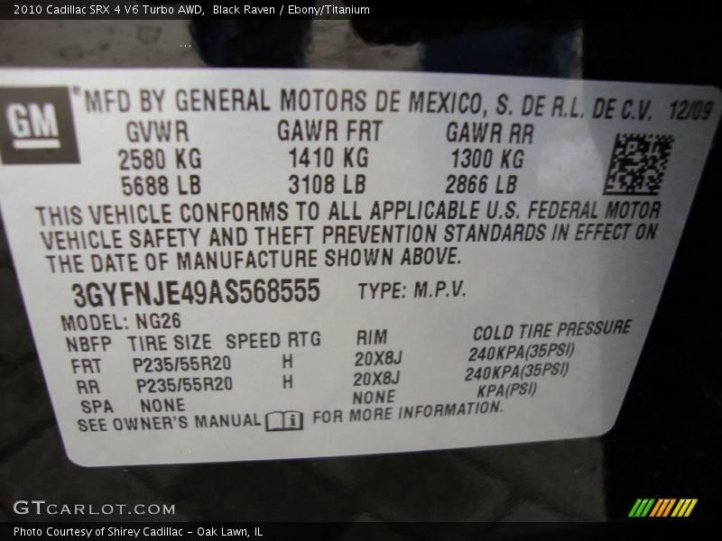 Black Raven / Ebony/Titanium 2010 Cadillac SRX 4 V6 Turbo AWD