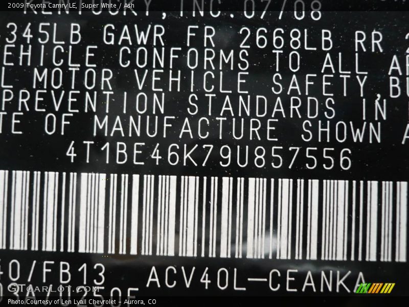 Super White / Ash 2009 Toyota Camry LE