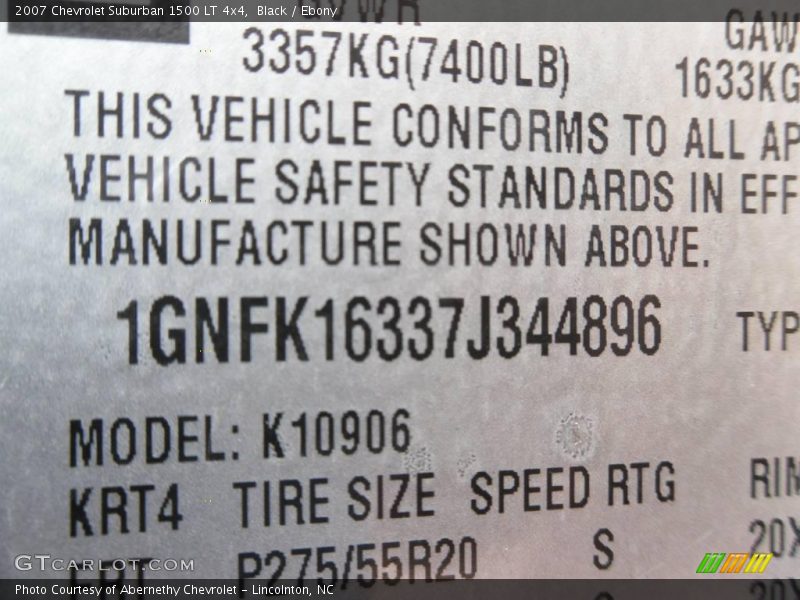 Black / Ebony 2007 Chevrolet Suburban 1500 LT 4x4