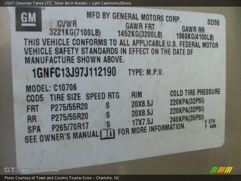 Silver Birch Metallic / Light Cashmere/Ebony 2007 Chevrolet Tahoe LTZ