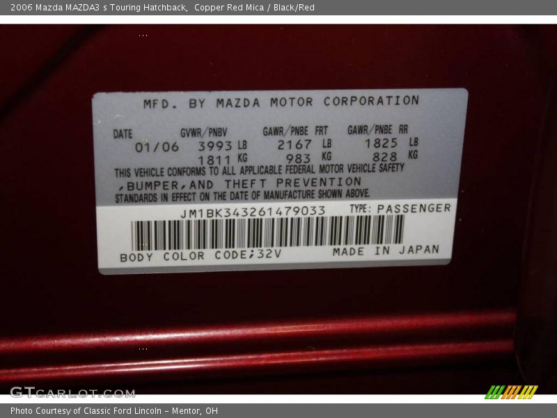 Copper Red Mica / Black/Red 2006 Mazda MAZDA3 s Touring Hatchback