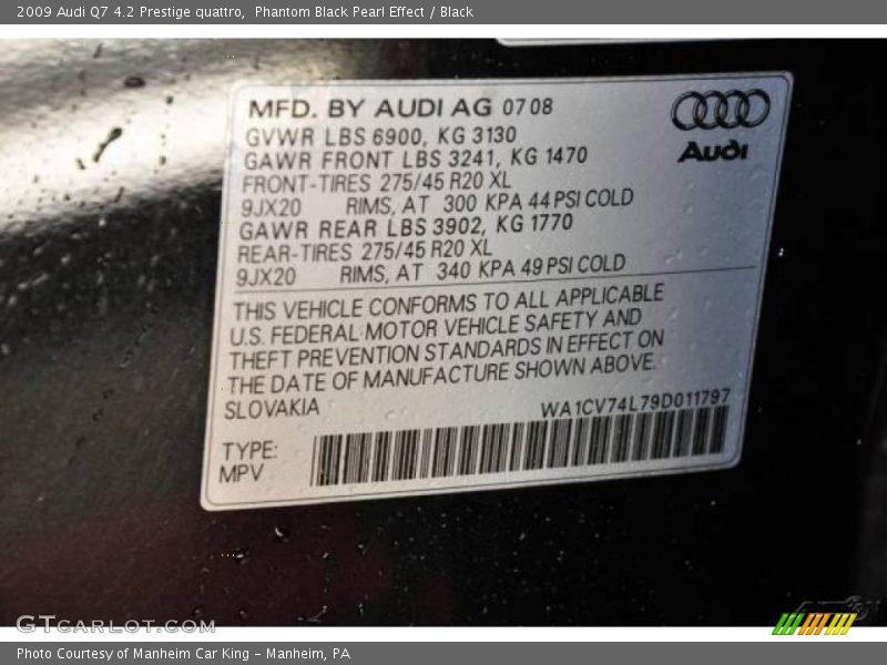 Phantom Black Pearl Effect / Black 2009 Audi Q7 4.2 Prestige quattro