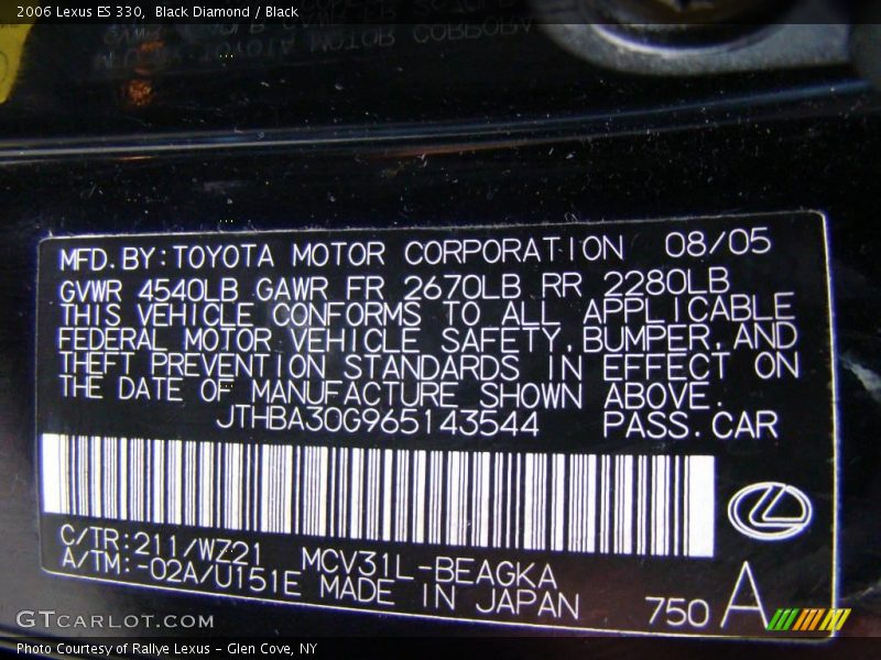 Black Diamond / Black 2006 Lexus ES 330