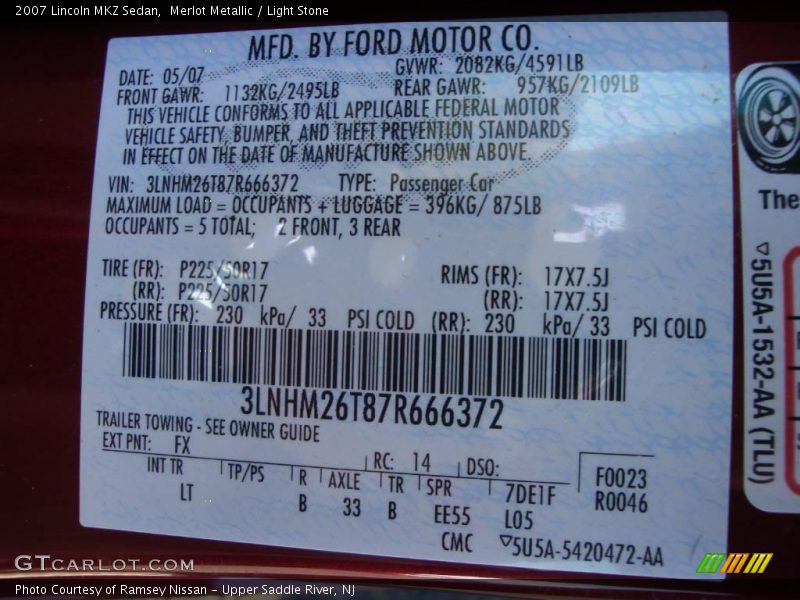Merlot Metallic / Light Stone 2007 Lincoln MKZ Sedan