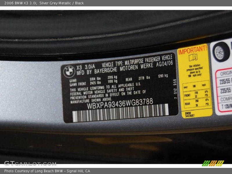 Silver Grey Metallic / Black 2006 BMW X3 3.0i