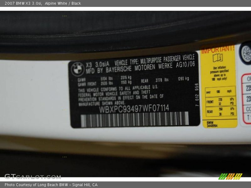 Alpine White / Black 2007 BMW X3 3.0si