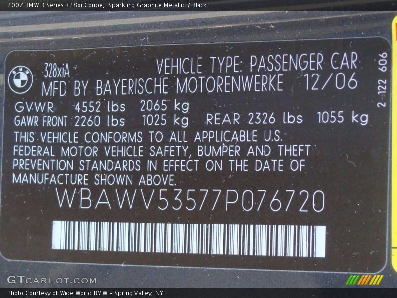 Sparkling Graphite Metallic / Black 2007 BMW 3 Series 328xi Coupe