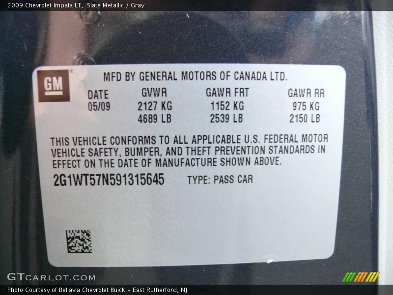 Slate Metallic / Gray 2009 Chevrolet Impala LT