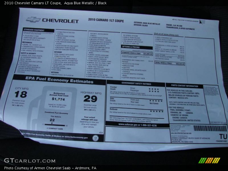 Aqua Blue Metallic / Black 2010 Chevrolet Camaro LT Coupe