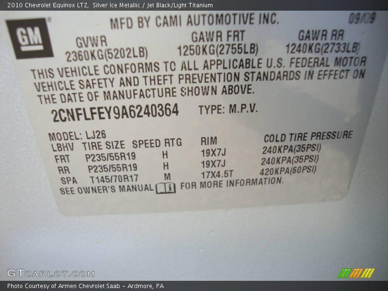 Silver Ice Metallic / Jet Black/Light Titanium 2010 Chevrolet Equinox LTZ