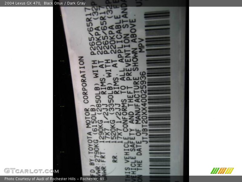 Black Onyx / Dark Gray 2004 Lexus GX 470