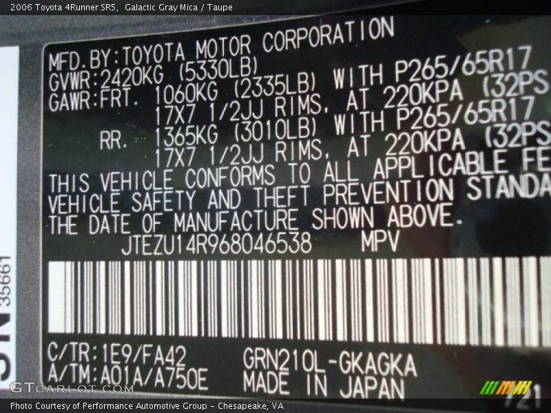 Galactic Gray Mica / Taupe 2006 Toyota 4Runner SR5