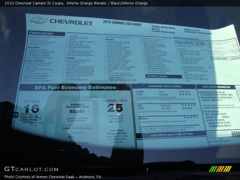 Inferno Orange Metallic / Black/Inferno Orange 2010 Chevrolet Camaro SS Coupe