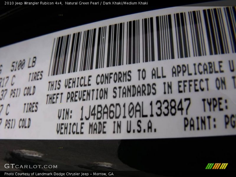 Natural Green Pearl / Dark Khaki/Medium Khaki 2010 Jeep Wrangler Rubicon 4x4