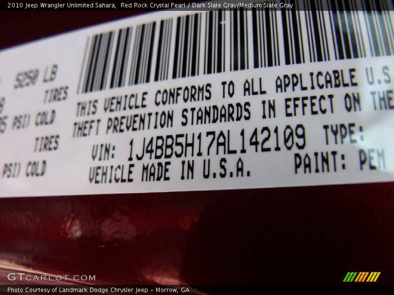 Red Rock Crystal Pearl / Dark Slate Gray/Medium Slate Gray 2010 Jeep Wrangler Unlimited Sahara