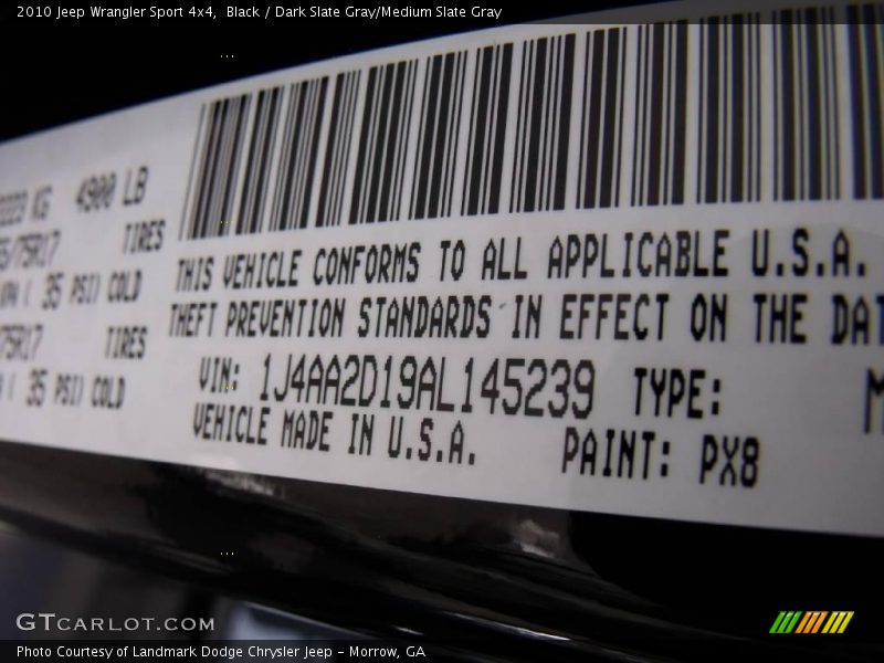 Black / Dark Slate Gray/Medium Slate Gray 2010 Jeep Wrangler Sport 4x4
