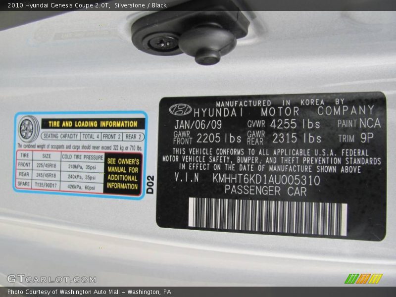 Silverstone / Black 2010 Hyundai Genesis Coupe 2.0T