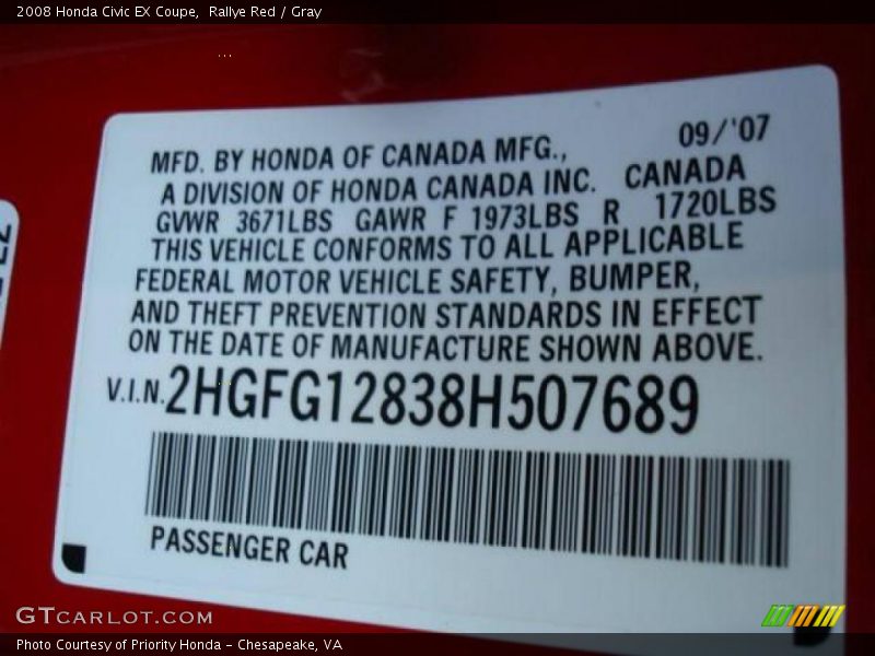 Rallye Red / Gray 2008 Honda Civic EX Coupe
