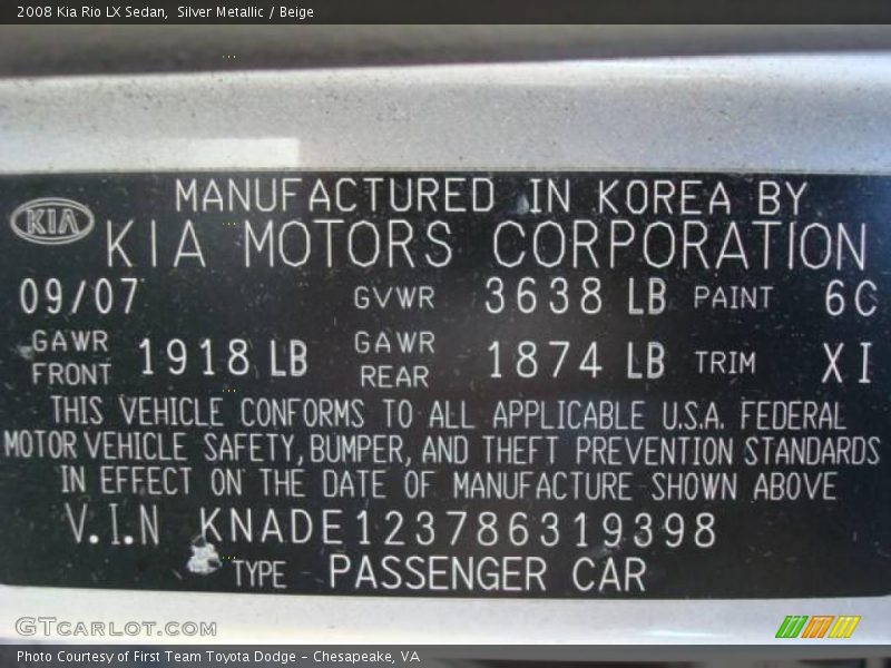 Silver Metallic / Beige 2008 Kia Rio LX Sedan