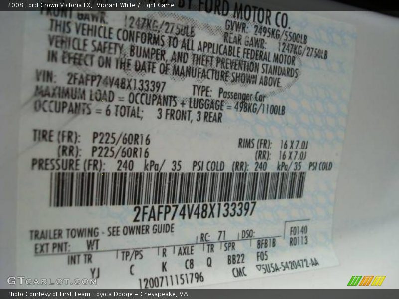 Vibrant White / Light Camel 2008 Ford Crown Victoria LX