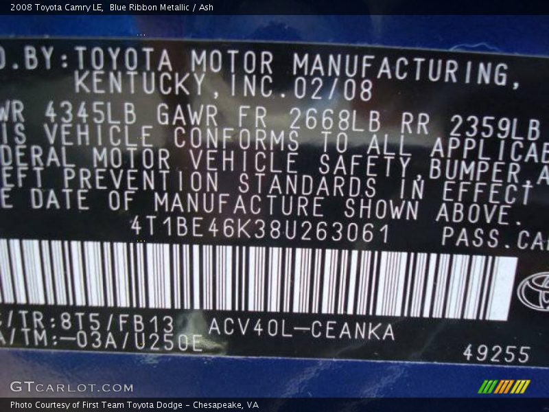 Blue Ribbon Metallic / Ash 2008 Toyota Camry LE