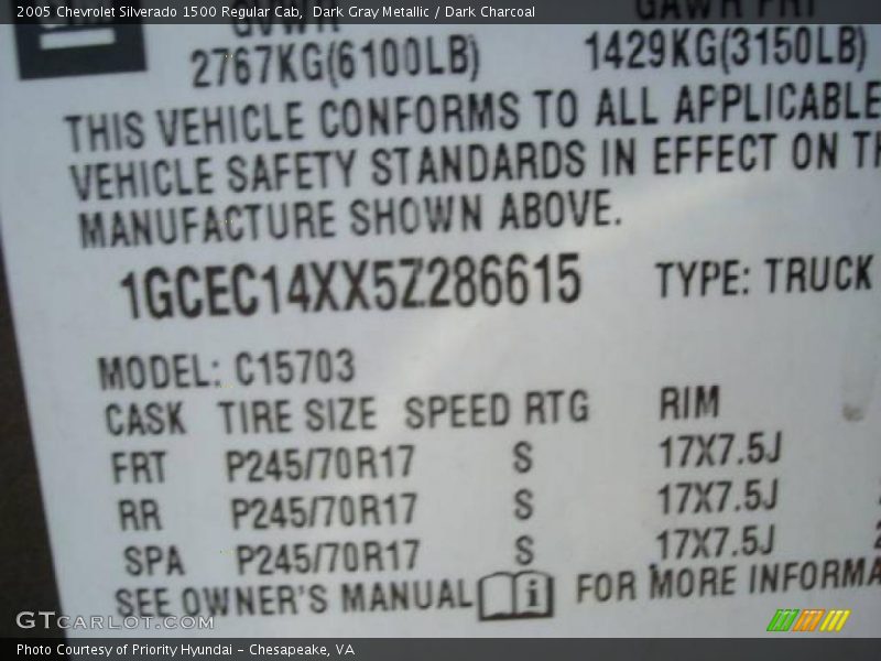 Dark Gray Metallic / Dark Charcoal 2005 Chevrolet Silverado 1500 Regular Cab