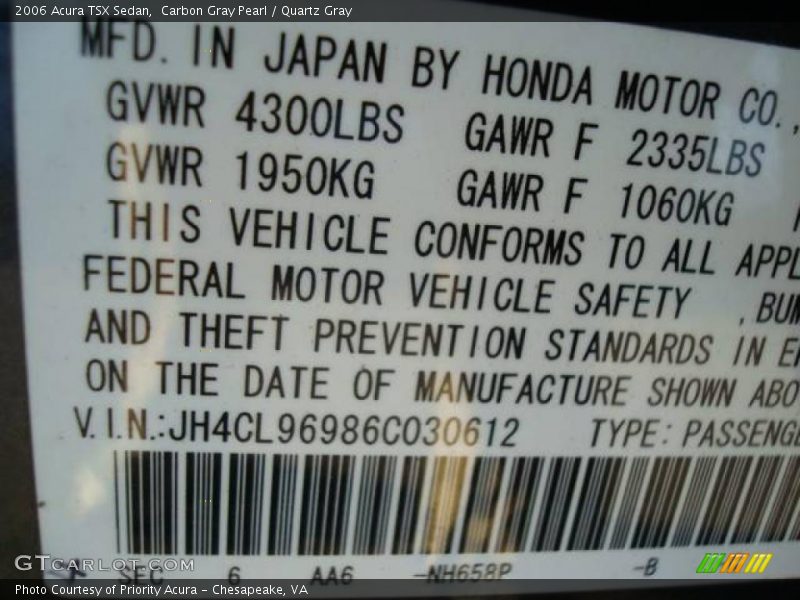 Carbon Gray Pearl / Quartz Gray 2006 Acura TSX Sedan