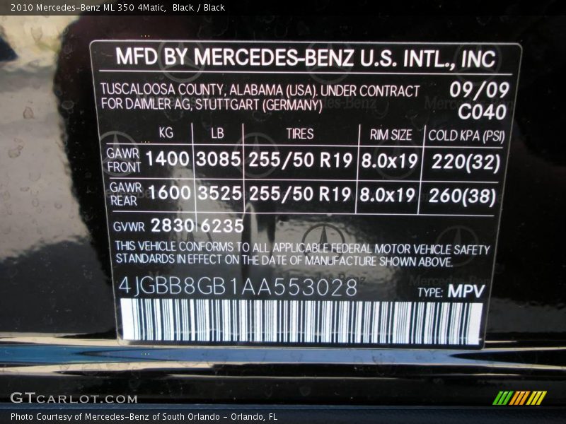 Black / Black 2010 Mercedes-Benz ML 350 4Matic