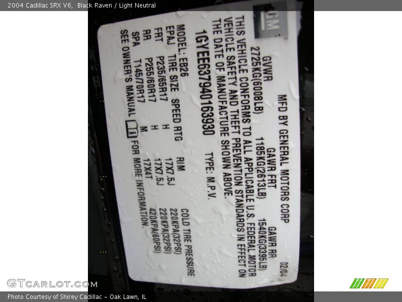 Black Raven / Light Neutral 2004 Cadillac SRX V6