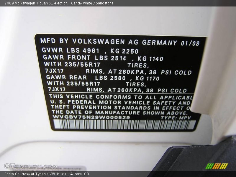 Candy White / Sandstone 2009 Volkswagen Tiguan SE 4Motion