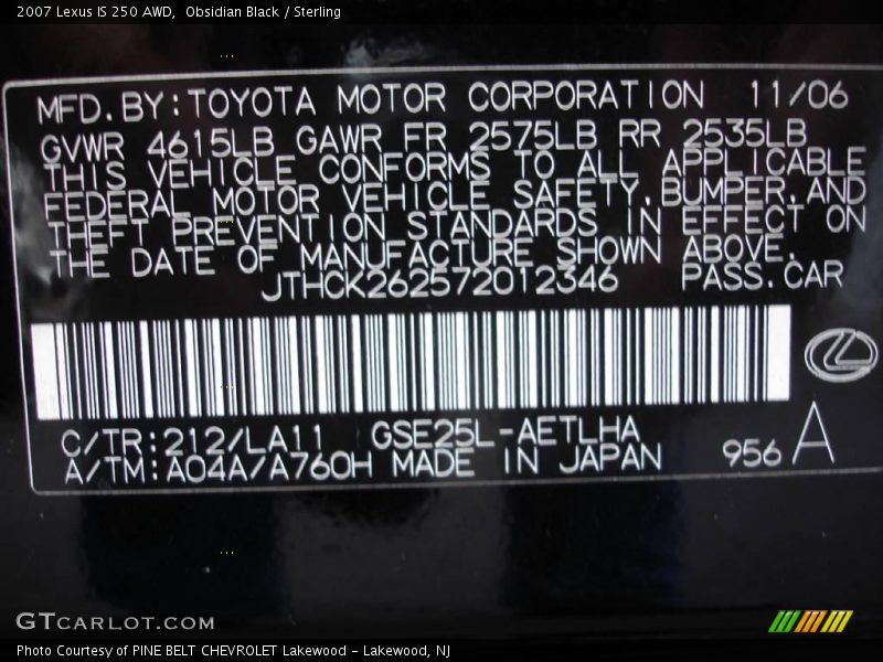 Obsidian Black / Sterling 2007 Lexus IS 250 AWD