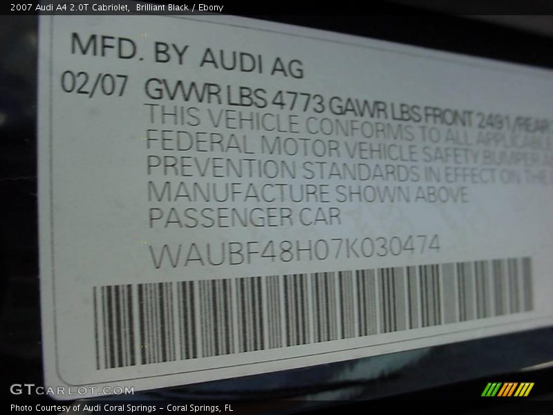 Brilliant Black / Ebony 2007 Audi A4 2.0T Cabriolet
