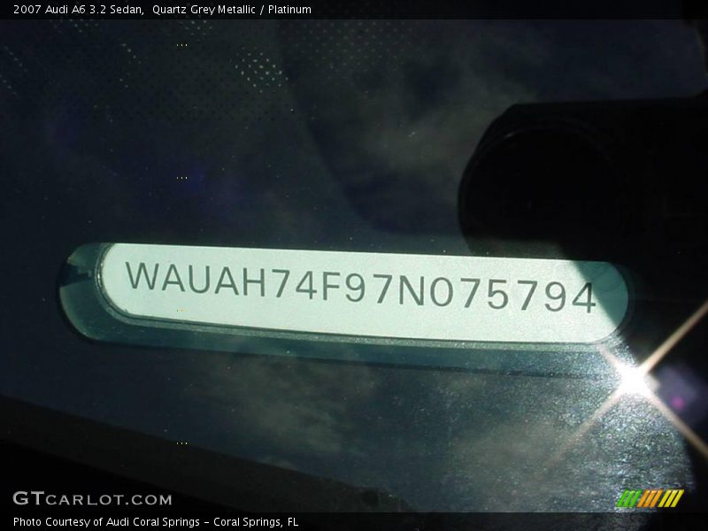 Quartz Grey Metallic / Platinum 2007 Audi A6 3.2 Sedan