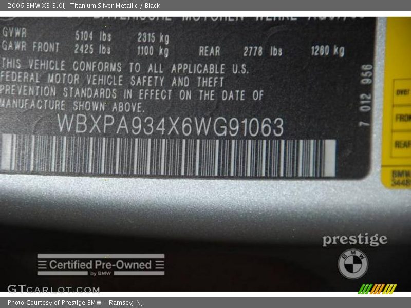 Titanium Silver Metallic / Black 2006 BMW X3 3.0i