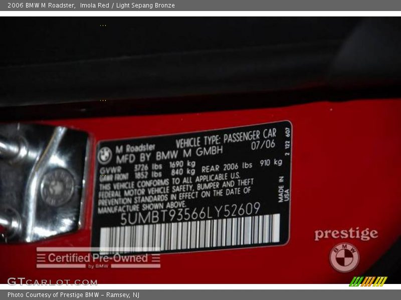 Imola Red / Light Sepang Bronze 2006 BMW M Roadster